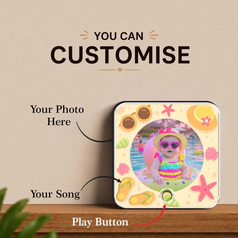 Personalized Beach Theme Baby Photo Musical Fridge Magnet for Boys & Girl  Photo Magnet Gift for Kids, Family, Baby Shower, Birthday, Home Kitchen Decor  Return Gift